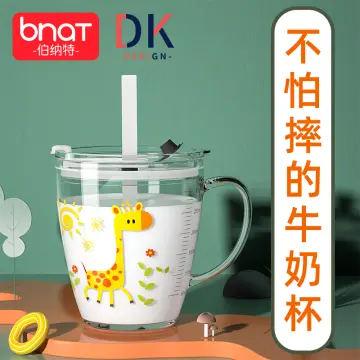 Glass Water Cup Creative Milk Cup Coffee Cup With Lid Scale Straw Cup Big  Belly Breakfast Cup Glass Cup With Handle And Lid