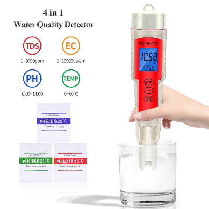 Portable 4 in 1 TDS PH Meter PH/TDS/EC/Temperature Meter Digital LCD ...