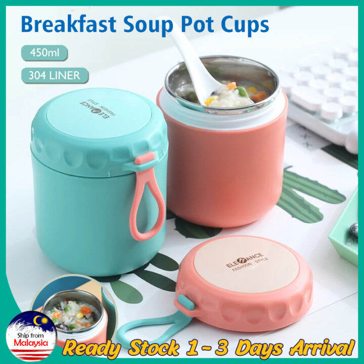 【Free spoon】Stainless Steel Thermos Soup Cup Container Insulated Bowl