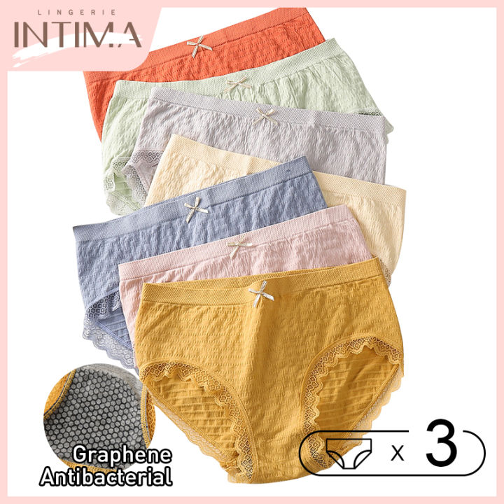 INTIMA 3PCS High-elastic Lace Panties Women Comfortable Cotton Panty  Breathable Seamless Mid-waist Underpants Bowknot Plus Size Briefs Ladies  Girls Underwear on Sale