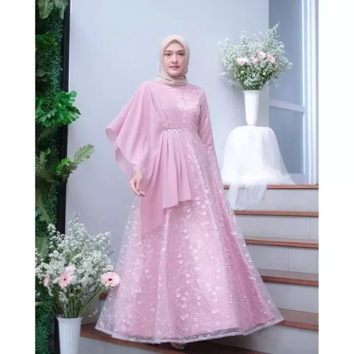 Baju Gamis Gaun Dress Brukat Brokat Acara Pesta Kondangan Lamaran Tunangan Akad Nikah Pengantin Wanita Dewasa