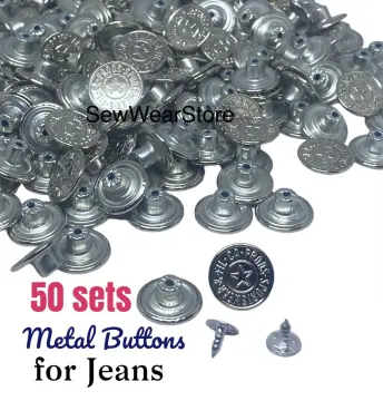 Jeans Button Replacement 100 Sets , No-Sew Removable Metal Buttons for  Pants