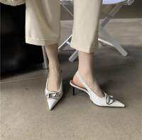 Wooshoes รองเท้าส้นสูง นำเข้า รุ่น TF white 01 ยางยืดด้านหลัง (24-24.5cm.)