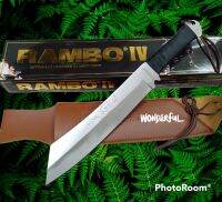 มีดพก อปกรณ์เดินป่า มีดแรมโบ้ 3) RAMBO lV ใบเลส พร้อมชองหนังน้ำตาล ยาว(40cm) มีดอเนกประสงค์ เหมาะกับการเดินป่า แคมปิ้ง สินค้าพร้อมส่ง