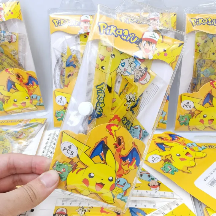 Pikachu Ruler Sets Only for Pupils Four-Piece Transparent 15cm Ruler ...