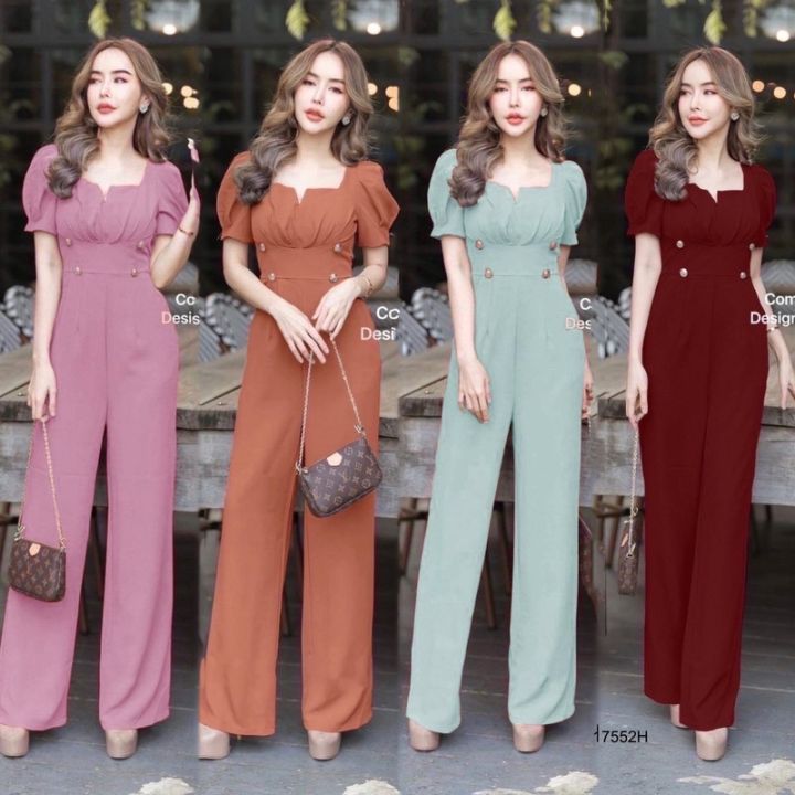 17552-jumpsuit-จั้มสูทขายาวอกย่นจับจีบ