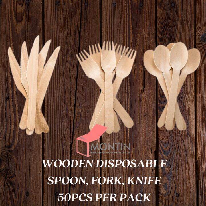 Disposable Wooden Spoon Fork Knife (50pcs per pack) Lazada PH
