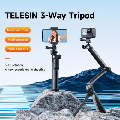 TELESIN 3 ways Selfie Stick with Tripod Hand Grip Pole for GoPro 11 10 9 DJI OSMO Action3 Smart Phone Action Camera Accessories