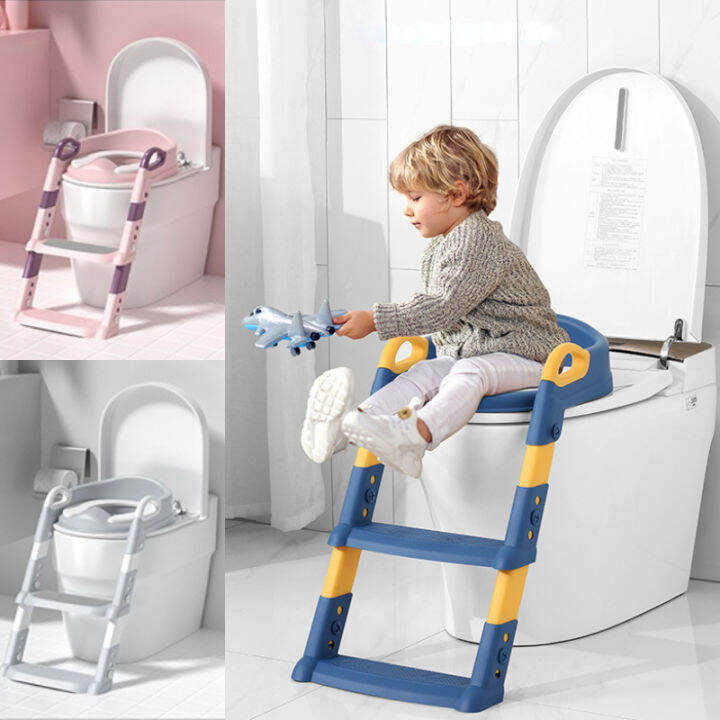 Baby Foldable Toilet Seat With Adjustable Ladder Kids Potty Trainer