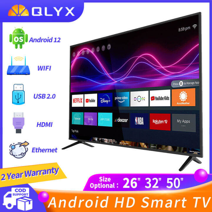 QLYX Smart TV Android 26"32"50" Inch 1080P Full HD LED Slim Flat Screen