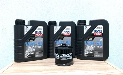 ชุดถ่ายน้ำมันเครื่อง DUCATI LIQUI MOLY 15w-50 พร้อมกรองน้ำมันเครื่อง FR-153 ชุด3ลิตร ครบชุดตามรูป