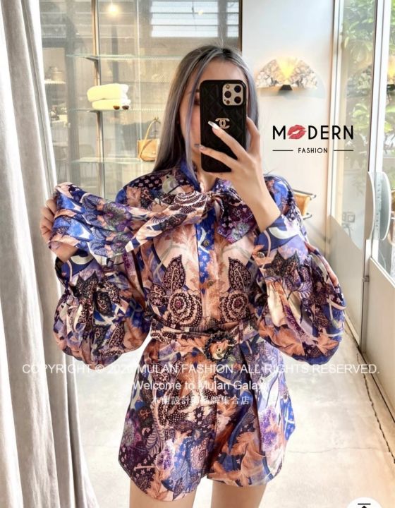 เช็ตเสื้อ-กางเกงโทนสีม่วงดูแพงมากป้ายmodern