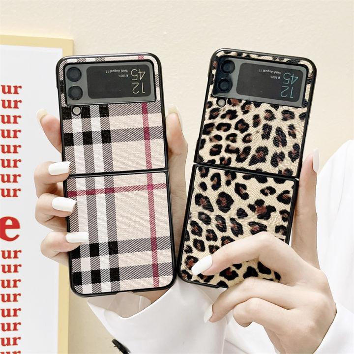 For Samsung Galaxy Z Flip 4 Flip 3 Luxury Leopard Shockproof Square Case W/  Ring
