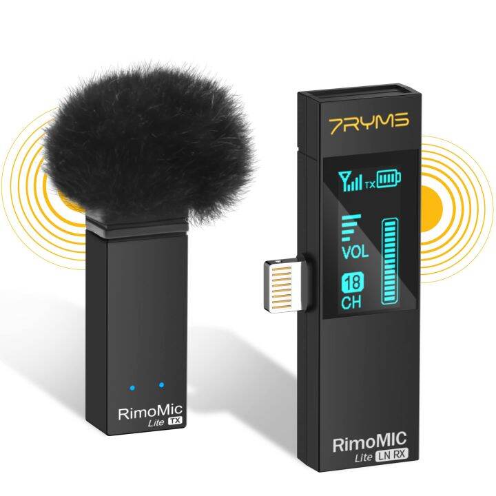 7RYMS RimoMic Lite Wireless Lavalier Microphone for iPhone Android,Plug and Play Wireless Lapel