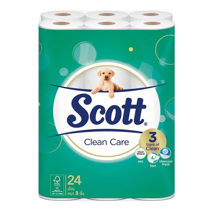Scott Clean Care Tissues x 24 Rolls.     สก๊อตต์ คลีนแคร์ กระดาษชำระ หนา3ชั้น แพ็ค 24 ม้วน