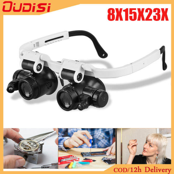 OUDISI 8X15X23X Magnifier Telescope Dual LED Lighting Loupe Binocular