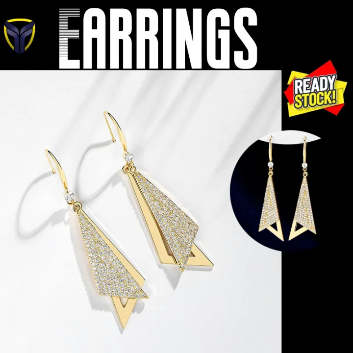 【Franco Fashion】ผู้หญิง S925เข็มเงินเกาหลีเต็มเพชรสามเหลี่ยมต่างหู2023