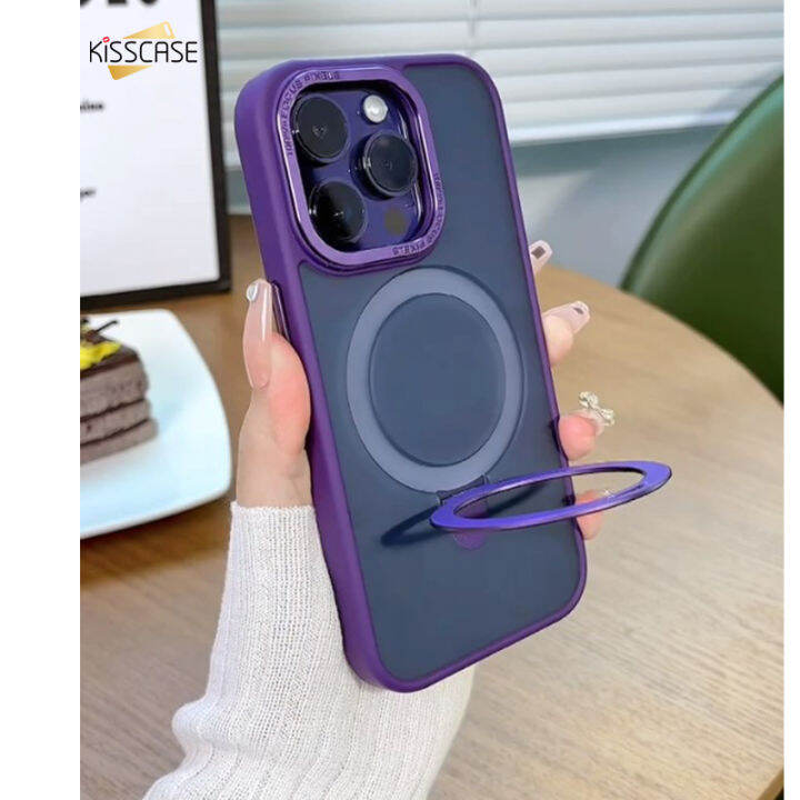 【With Bracket】KISSCASE MagSafe Matte Wireless Charging Shockproof Metal ...