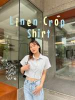 เสื้อเชิ้ตครอป ผ้าลินิน linen crop shirt (midnight.express)