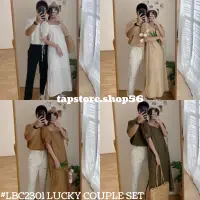 เสื้อเชิ้ตแขนสั้นคอจีน+เดรสแม็กซี่ตัวยาวปาดไหล่แขนตุ๊กตา#LBC2301 LUCKY COUPLE SET