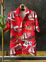 เสื้อฮาวาย E61 ลายเรือสำเภาสีแดง ใส่แล้วเฮงๆ