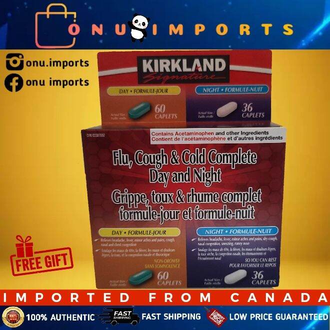 Kirkland Flu, Cough & Cold Complete Day & Night 96 Caplets (EXP 03/2024 ...