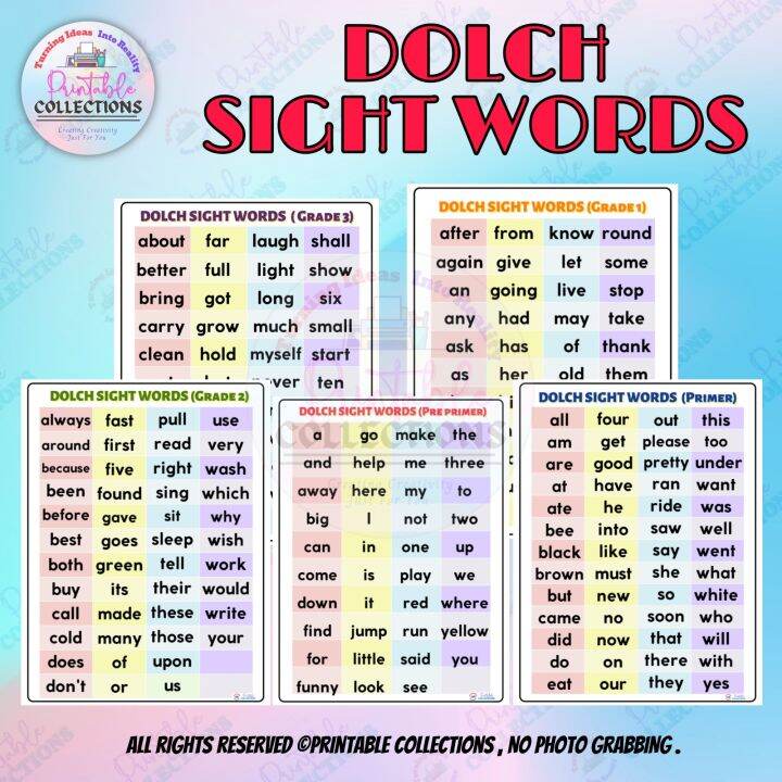 LAMINATED READING WALL CHARTS FOR KIDS - DOLCH SIGHT WORDS | Lazada PH