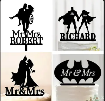 Batman Bride and Groom PERSONALISED with your surname Mr and Mrs Cake Topper-  Acrylic Cake Topper - Black Acrylic : Amazon.co.uk: Grocery