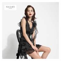 Black Chiffon Ruffle Mini Dress - คลาสสิกเดรส เดรสสั้นดีไซน์ทันสมัย