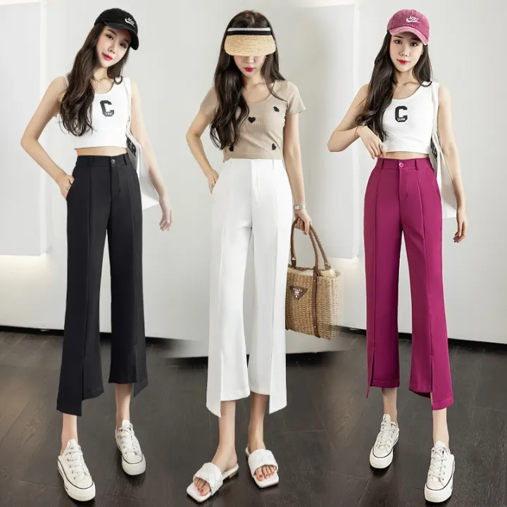 Irregular Slit wei la Suit Wide Leg Pants Women summer high Waist Thin ...