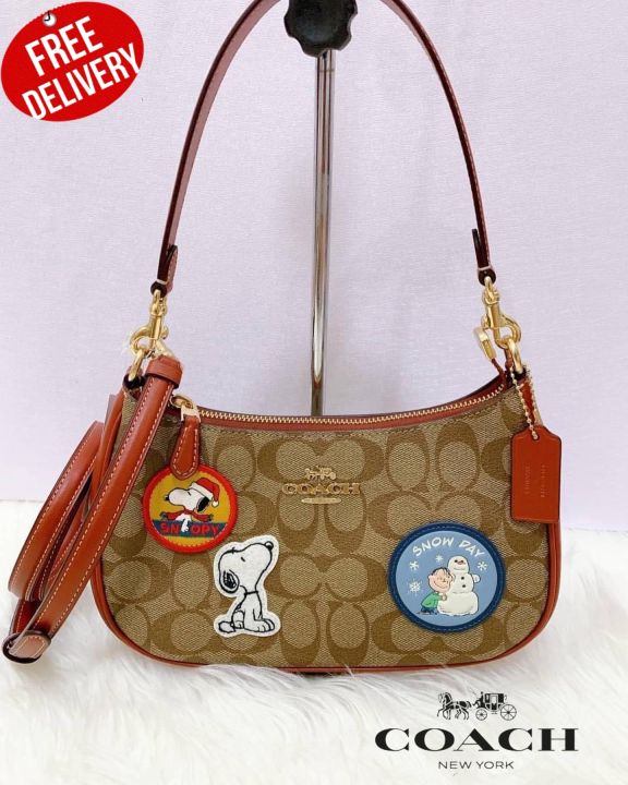 Coach X Peanuts Teri Shoulder Bag In Signature Canvas With Patches