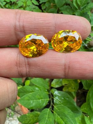 CUBIC ZIRCONIA  OVAL 5X7 mm 2 pcs สีเหลือง ..(2 เม็ด) เพชรรัสเซีย DIAMOND TELLOW GOLD5 5X7 มม รัสเซีย  THAI CUT