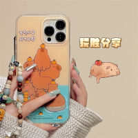 Wansheng เคสโทรศัพท์มือถือลายภาพวาดสีน้ำมันลายการ์ตูนน่ารักลายปลาปักเป้าสำหรับ iphone13promax iPhone 13เคสป้องกันซิลิโคนสองชั้นกันกระแทกไอเดียสร้างสรรค์มีห่วงโซ่คล้องมือไอเดียสร้างสรรค์แบบใหม่สำหรับผู้หญิง11 14Pro 12 14PM