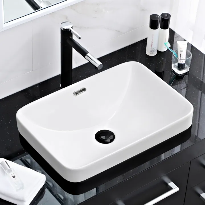 Semi-Embedded Ceramic Table Basin Home Bathroom Washbasin Rectangular ...