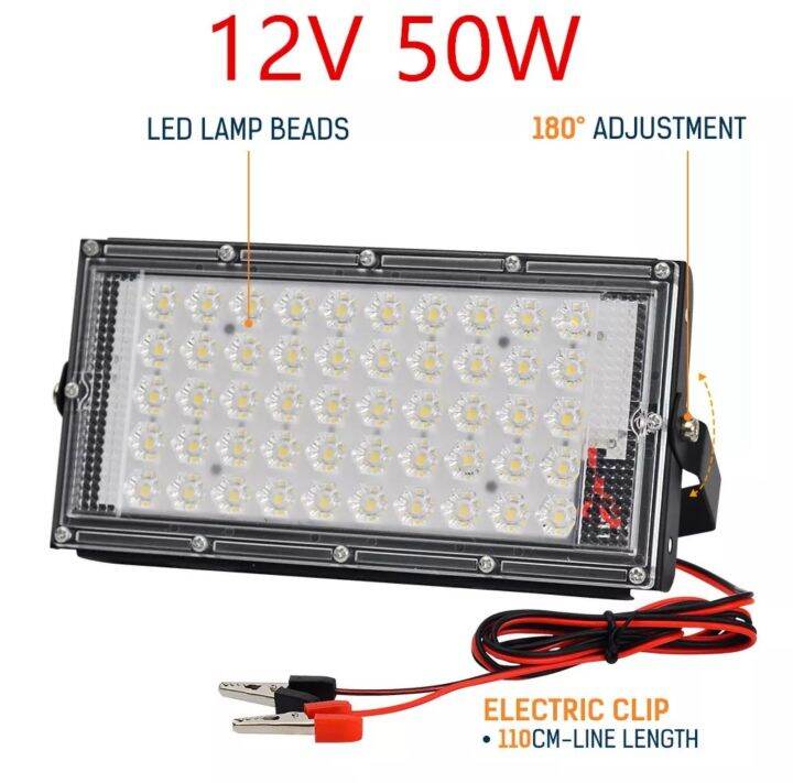 ไฟสปอร์ตไลท์-12v-แสงสีขาวปายปากคีบแบตสายยาว1เมตร