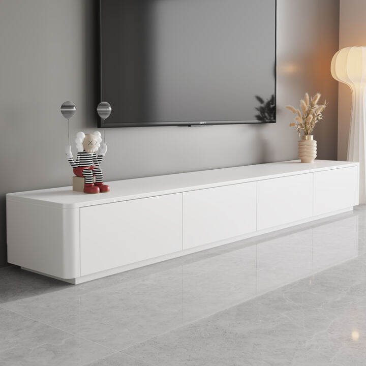 Minimalist White Coffee Table TV Combination Living Room Modern Minimalist Creamy Style