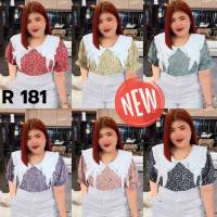 181.R เสื้อปกบัวสาวอวบลายดอกแขนตุ๊กตาแต่งโบว์ปก ผ้าไหมอิตาลี