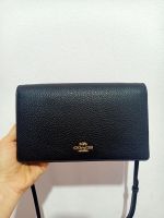 แท้?% Coach 3037 Anna Foldover Clutch Crossbody In Refined pebble leather