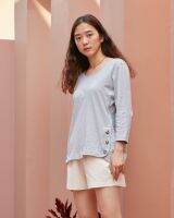 MUMA Button Hem Long Sleeve (LTA91)  เสื้อยืดคอกลมเเขนยาวแบบใหม่! ทรงดีใส่เเล้วดูเเพ๊งแพง ผ้าดีสุดๆ ความยาวปิดสะโพกบน Grey,Stripe ฿550 Fabric:Light French Terry  S:อก38"/ยาว25"⁠ M:อก41"/ยาว25.5"⁠