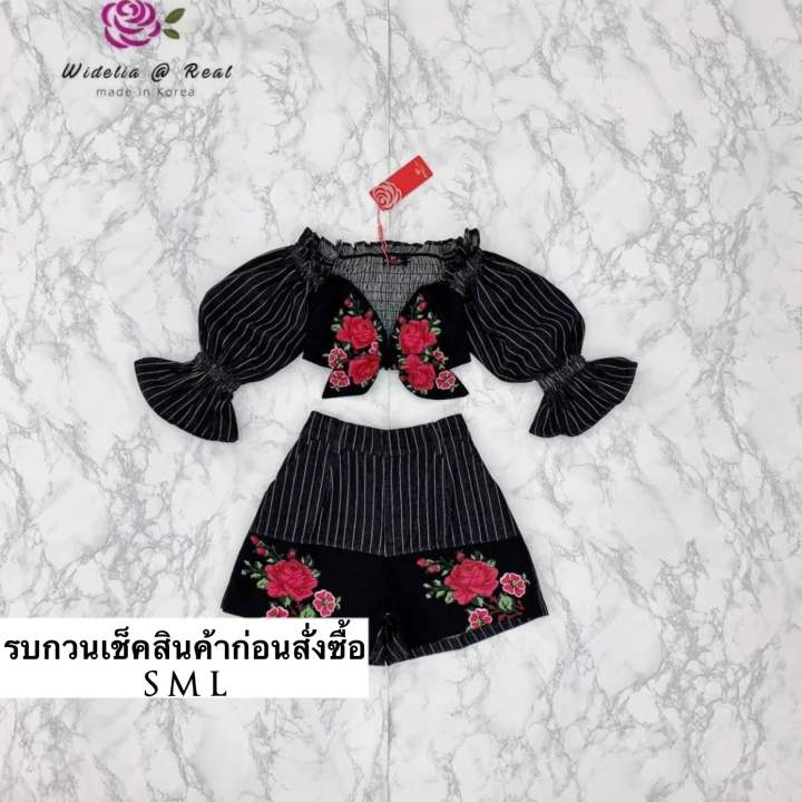 set-เซ็ตเสื้อแขนพองกับกางเกงขาสั้นแสนสวย-ปักดอกไม้วินเทจ-ใครชอบสีเข้มจัดด่วน-สีนี้สวยมากขอบอก-ใครไวใครได้นะคะ-งานเป๊ะตาม