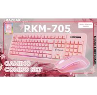 RAZEAK RKM-705  คีย์บอร์ด+เม้าส์เกมมิ่งสีชมพูไฟRGBรับประกัน 1ปี