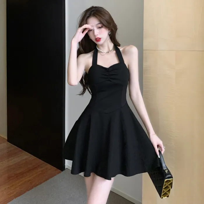 Hot Girl Sexy Small Black Dress Summer Birthday Party Halter Lazada