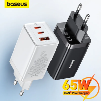 Baseus หัวชาร์จเร็ว GaN5 Pro Fast Charger 2C+U 65W  EU  Black(Include：Baseus Xiaobai series fast charging Cable Type-C  to Type-C 100W(20V/5A) 1m Black）