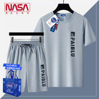 เสื้อยืดผ้าไอซ์ซิลค์ผู้ชายใส่ช่วงฤดูร้อนจากร้านเจ้าหน้าที่ NASA กางเกงขาสั้นใส่คู่กับชุดกีฬาทรงหลวมสุดหล่อสองชิ้นสำหรับวัยรุ่น
