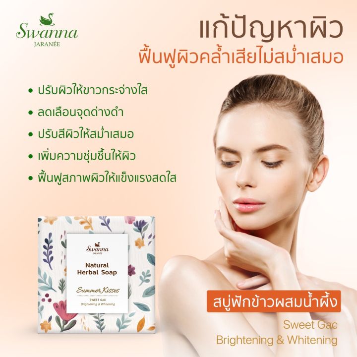 สบู่ฟักข้าวผสมน้ำผึ้ง-swanna-jaranee-sweet-gac-soap-สูตรผิวกระจ่างใส-ปรับสีผิวให้เสมอ-ลดเลือนจุดด่างดำ-ต่อต้านอนุมูลอิสระ-เหมาะสำหรับสีผิวไม่สม่