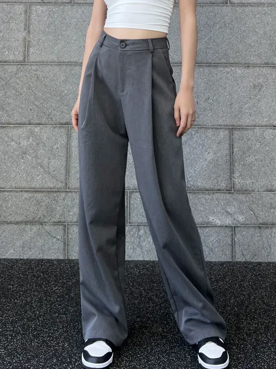 Original Gao Mei Gray Loose Straight Mop Suit Pants | Lazada
