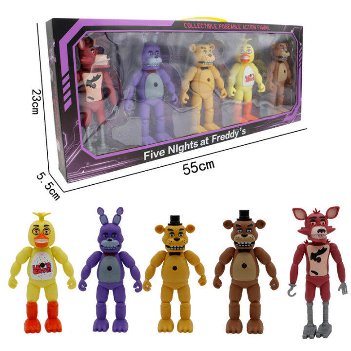 New 5Pcs FNAF Anime figure with light Five Nights Game Pvc Action Figures  Bonnie Foxy Toys Fazbear Bear Doll Model Toys Birthday Gifts For Kids