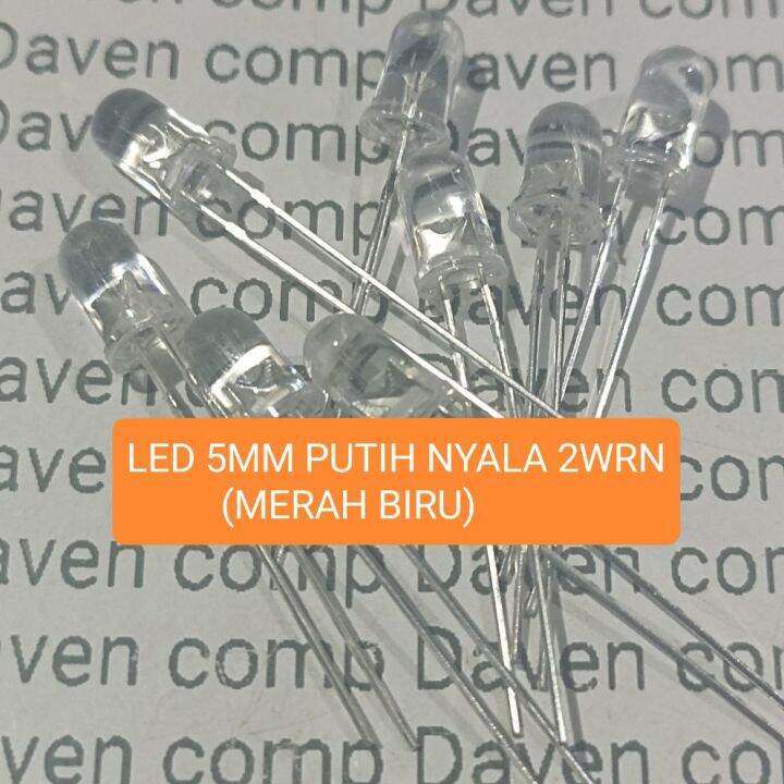 Buah Led Mm Putih Nyala Warna Merah Biru Led Mm Bening Nyala