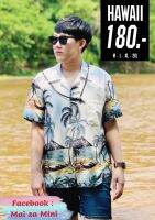 เสื้อฮาวายลายมะพร้าว เรือ เสื้อฮาวาย เสื้อฮาวายวินเทจ เสื้อฮาวายโอเวอร์ไซส์ เสื้อฮาวายผ้าไหมอิตาลี   ชายหญิงใส่ได้  เสื้อฮาวายM-2XL