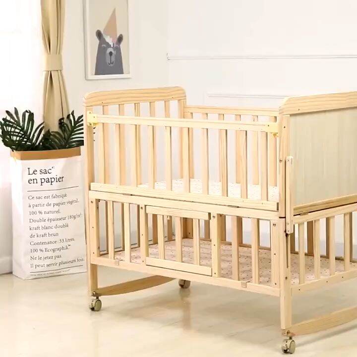 Solid Wood Baby Bed With Mosquito Baby Crib Wood Cradle Bed